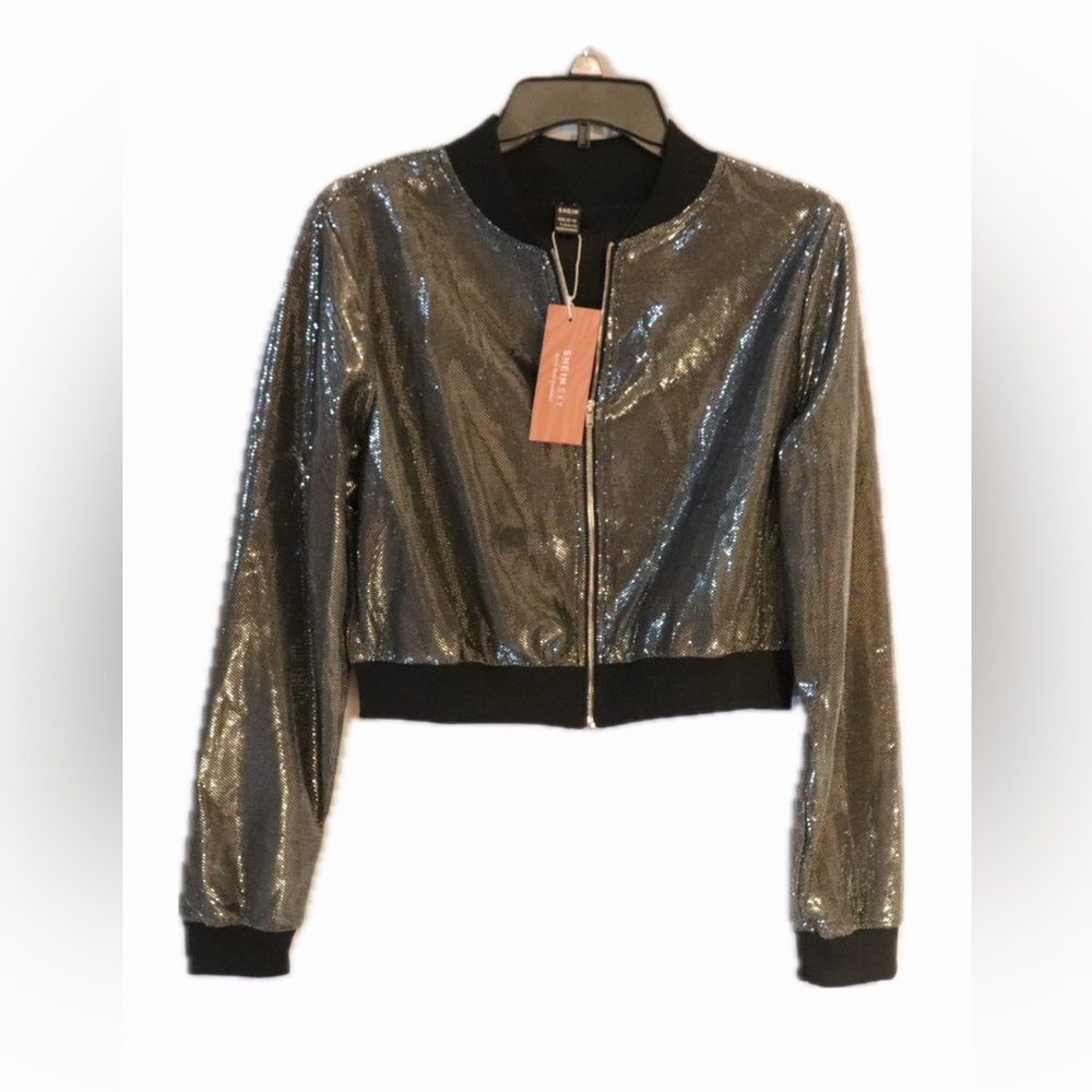 SHEIN Dazzled Metallic Bomber Jacket